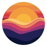 Abstract circular sunset with gradient waves design for creative uses with vibrant retro colors and dynamic styles. vector