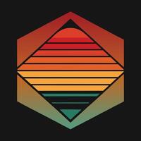Abstract retro hexagon with sunset stripes design for creative uses with vibrant retro colors and dynamic styles. vector