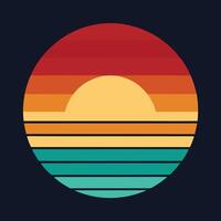 Retro sunset with layers of ocean waves design for creative uses with vibrant retro colors and dynamic styles. vector