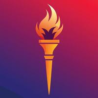 Flaming torch silhouette on gradient background design for creative uses with vibrant retro colors and dynamic styles. vector