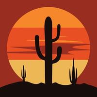 Cactus silhouette on distressed desert sunset design for creative uses with vibrant retro colors and dynamic styles. vector