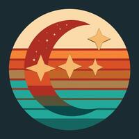 Vintage stars and moon in retro gradient design design for creative uses with vibrant retro colors and dynamic styles. vector
