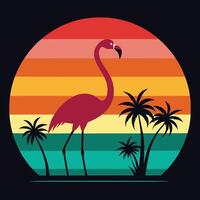 Retro sunset with flamingo silhouette design design for creative uses with vibrant retro colors and dynamic styles. vector