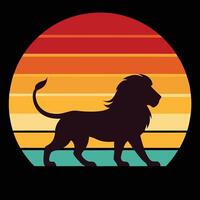 Lion silhouette on retro horizon background design for creative uses with vibrant retro colors and dynamic styles. vector