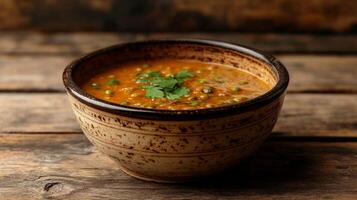 Hearty Indian Pea Soup in a Rustic Bowl photo