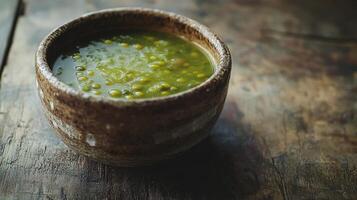 Hearty Pea Soup in a Rustic Bowl photo