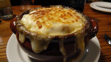 Hearty French Onion Soup with Melted Cheese photo