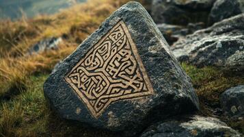 Intricate Carved Design on a Majestic Rock photo