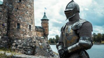 Medieval Knight in Armor by a Castle photo