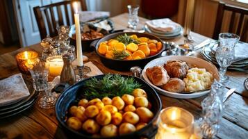 Rustic Holiday Feast on a Wooden Table photo