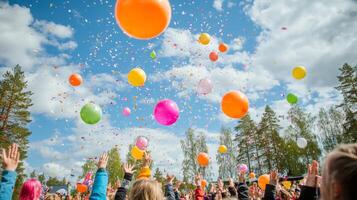 Colorful Balloons and Confetti in the Sky photo
