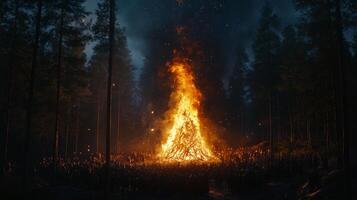 Enthralling Bonfire in the Forest at Night photo