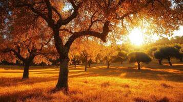 Golden Autumn Landscape with Majestic Trees photo