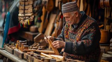 Senior Craftsman Carving Wood photo