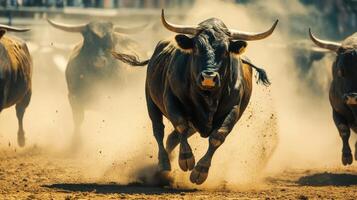 Powerful Bulls Racing in the Arena photo
