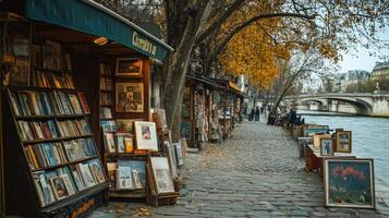 Parisian Book Stalls by the Seine River photo