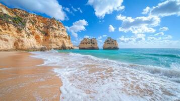 Coastal Paradise. Picturesque Beach with Majestic Cliffs photo