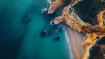 Coastal Paradise. Breathtaking Aerial View of a Hidden Beach photo