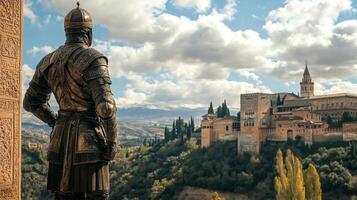 Bronze Knight Statue in front of Alhambra Palace photo