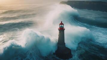 Lighthouse Braving Powerful Ocean Waves photo