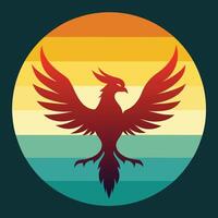Retro phoenix silhouette on gradient background design for creative uses with vibrant retro colors and dynamic styles. vector