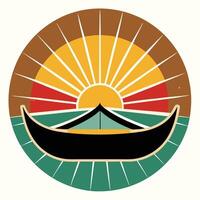 Vintage canoe silhouette with sunburst colors design for creative uses with vibrant retro colors and dynamic styles. vector