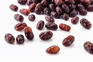 Close-up of dried dates on a white background. photo