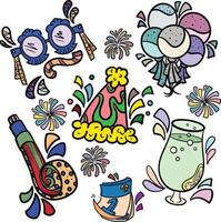 cute objects for new year and birthday parties vector