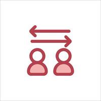 A red icon of two people with arrows pointing to each other vector