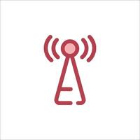A red and white icon of a radio antenna vector