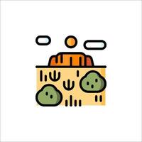 A desert landscape with a cactus and a mountain vector