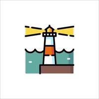 A lighthouse icon with a light shining on it vector