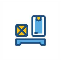 A blue and yellow box with a phone on it vector