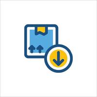 A blue and yellow icon with a yellow arrow pointing down vector