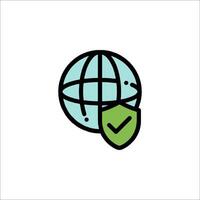 A globe with a shield and tick icon vector