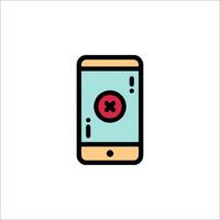 A phone with an x on it in a flat line style vector