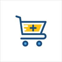 A shopping cart with a plus sign on it vector