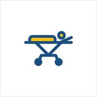 A blue and yellow icon of a baby in a stroller vector