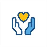 A heart icon with two hands holding it up vector