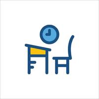 A chair and desk with a clock on it vector