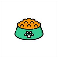 A cat bowl with food in it on a white background vector