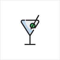 A martini glass with a green olive in it vector