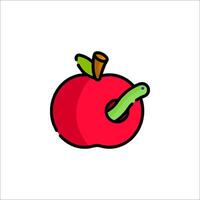 An apple with a worm in it is shown in a cartoon style vector