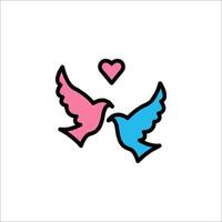 Two birds with hearts in the middle of the sky vector