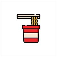 A red cup with noodles and chopsticks in it vector