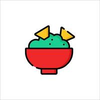 A bowl of green and red food with two triangles vector