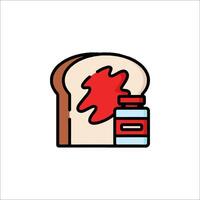 A slice of bread with jam on it and a jar of jelly vector
