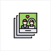 A couple is holding a photo of themselves on a tablet vector
