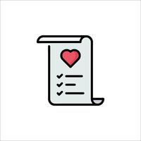 A heart on a paper with a check list icon vector
