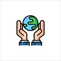 Hands holding a globe icon vector